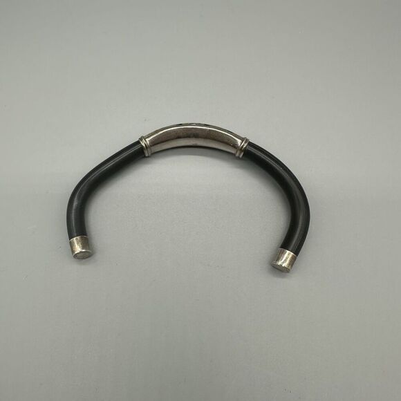 Sterling Silver 925 Artisan Open Cuff Flexible Filigree Bracelet Black Unisex - Picture 7 of 7